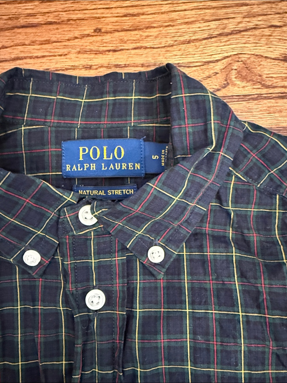 Boys (5) Polo by Ralph Lauren Green and Navy Plaid Button-Down Shirt - Picture 2 of 4